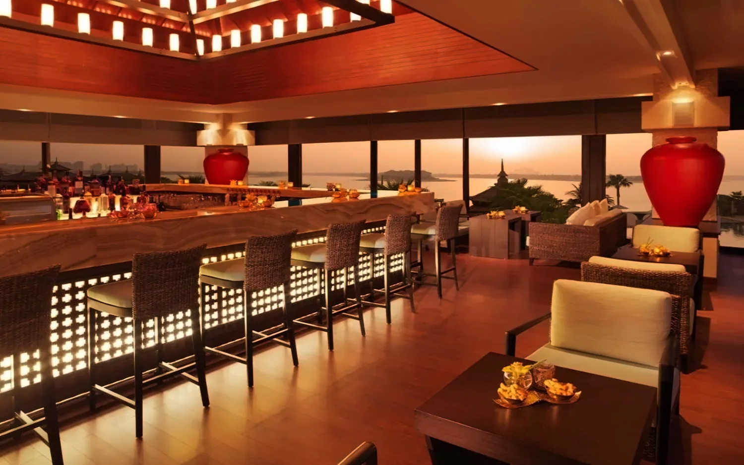 A resort bar at sunset, Anantara The Palm